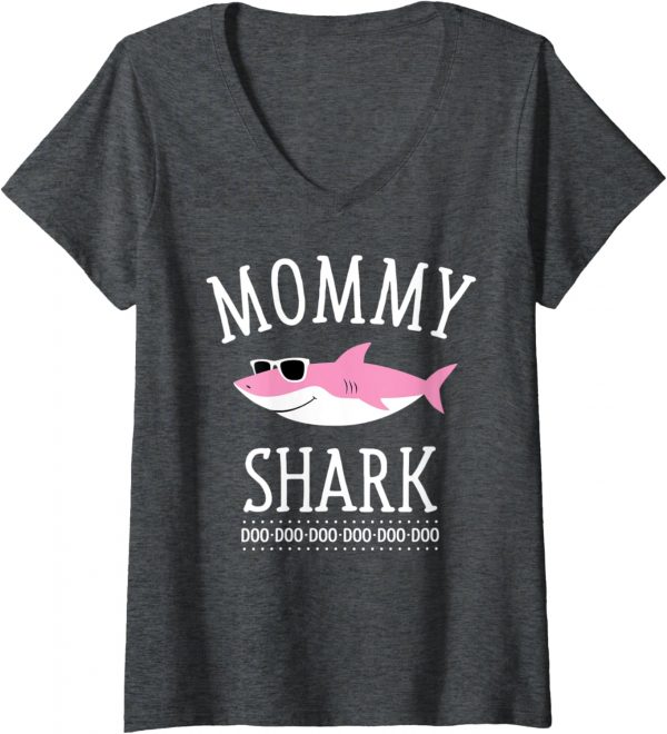 Womens Mommy Shark Funny Mom V-neck T-shirt